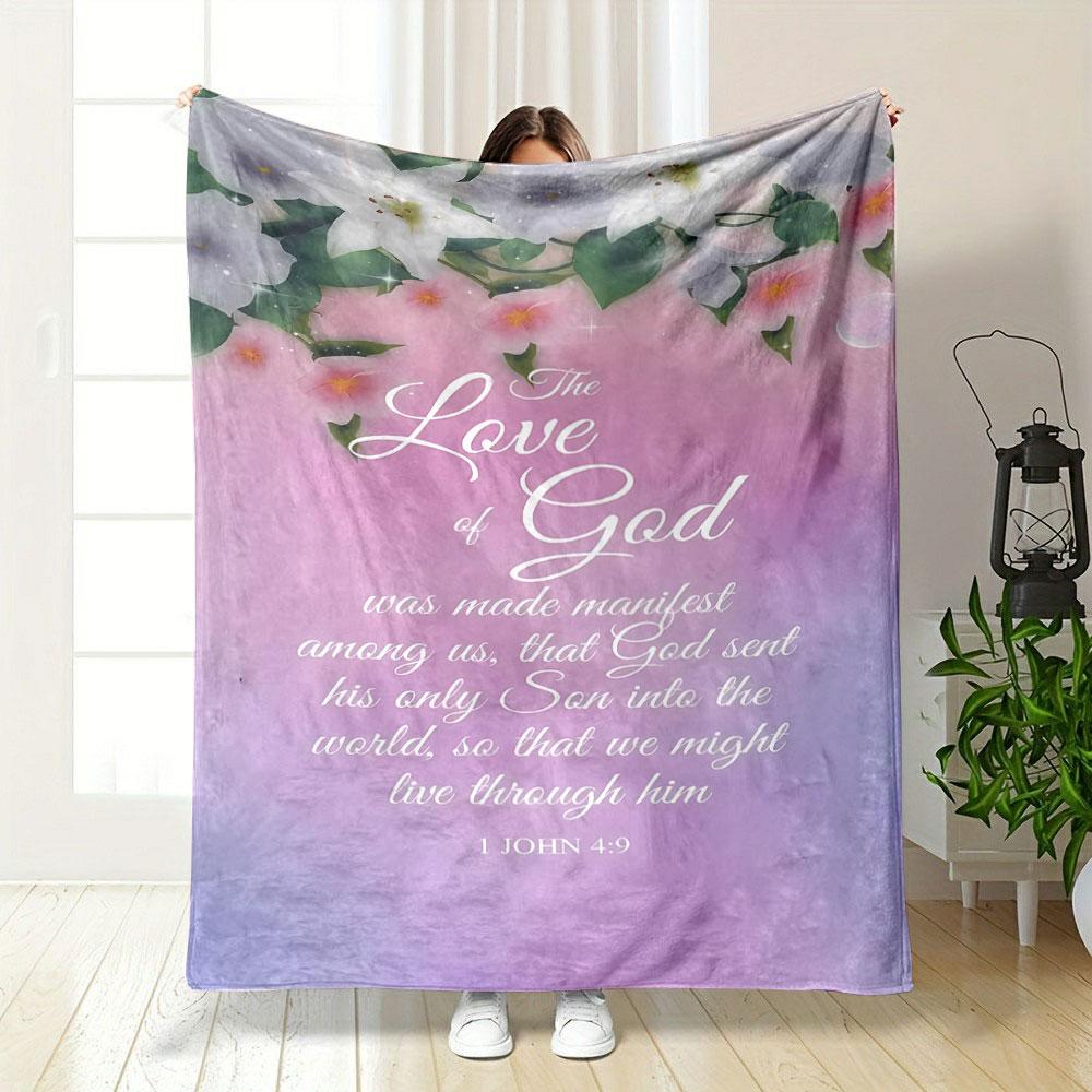 The Love of God Themed Flower Print Blanket Printed Blanket for Living Room Bed Couch Lunch Break Soft Cozy Blanket for Friend's Festival Gift