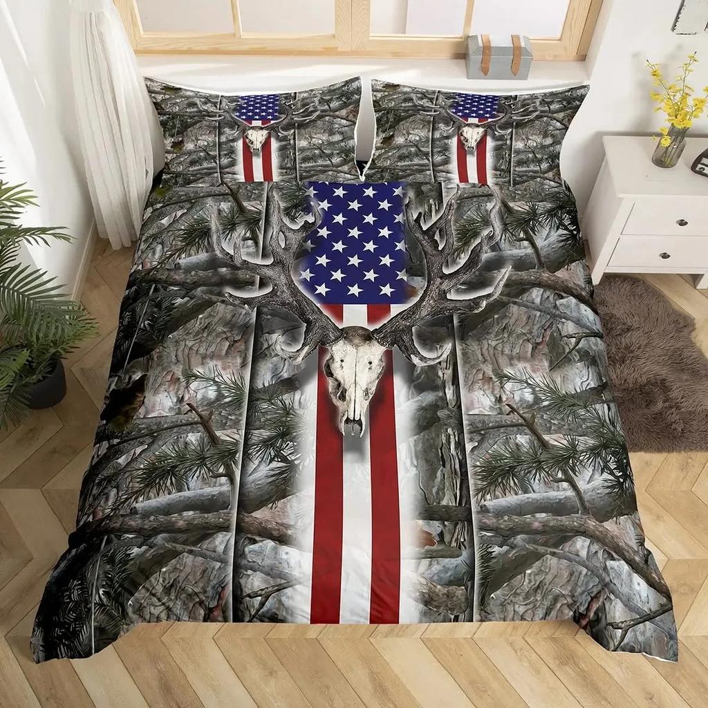 Deer Skull Rose Flowers And Feathers Duvet Cover Set Boho Dreamcatcher Bedding Sets With Floral Skull Head Comforter Cover Set