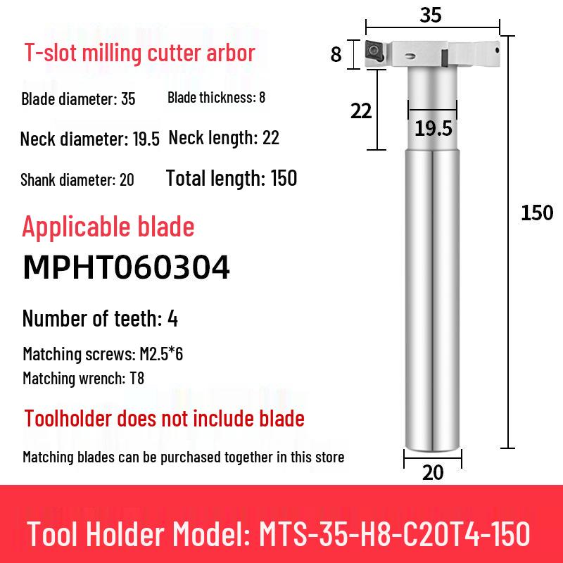 CNC T-Slot Milling Cutter with HTS Three-Sided Blade, Shank Thickness: 6, 8, 10, 12 Mm