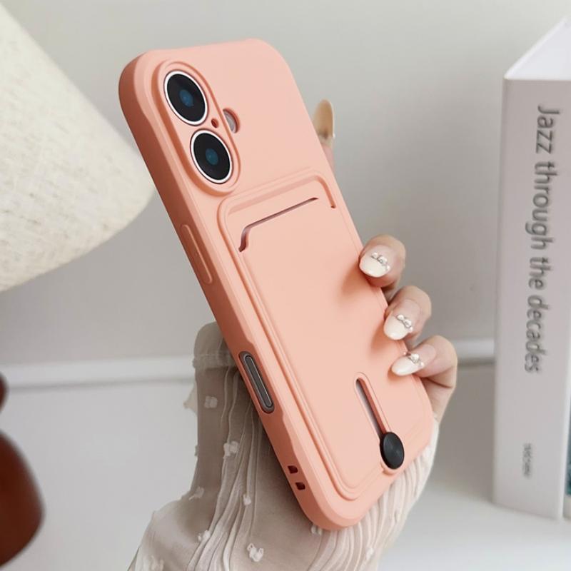 Push Card Bag Slot Holder Wallet Case For iPhone 16 15 14 Plus 11 12 13 Pro Max 16E Luxury Soft Matte Silicone Shockproof Cover