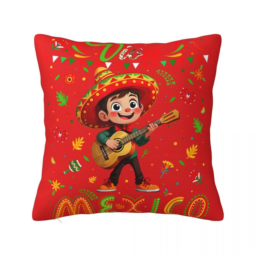 Pillow Case Viva Mexico Boy Girl Maracas Guitar Mexican Square Pillow Cover Cushion Cover Pillowcases For Sofa Home Decoration