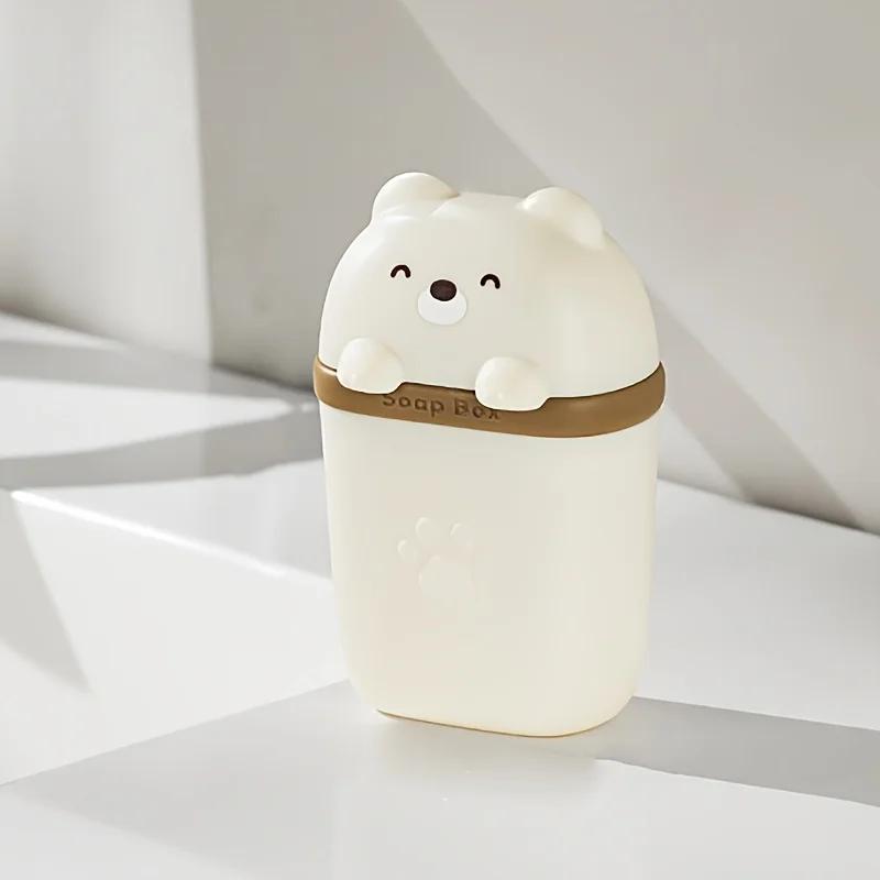 

Cartoon Bear Soap Dish Sealed Storage Box Waterproof Travel Household Bathroom Soap Box Camping Business Trip Travel Carry белый