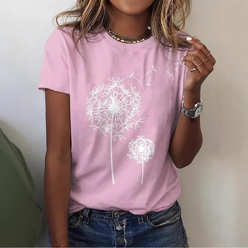 3D Digital Printing Popular Women's Round Neck Top, Classic Retro Dandelion 3218 EMA