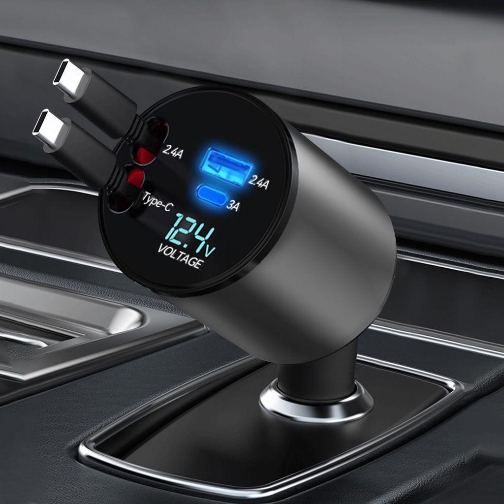 120W 4 In 1 Multi Functional Scalable Cable Car Charger Portable Car Fast Charging Mobile Phone Adapter
