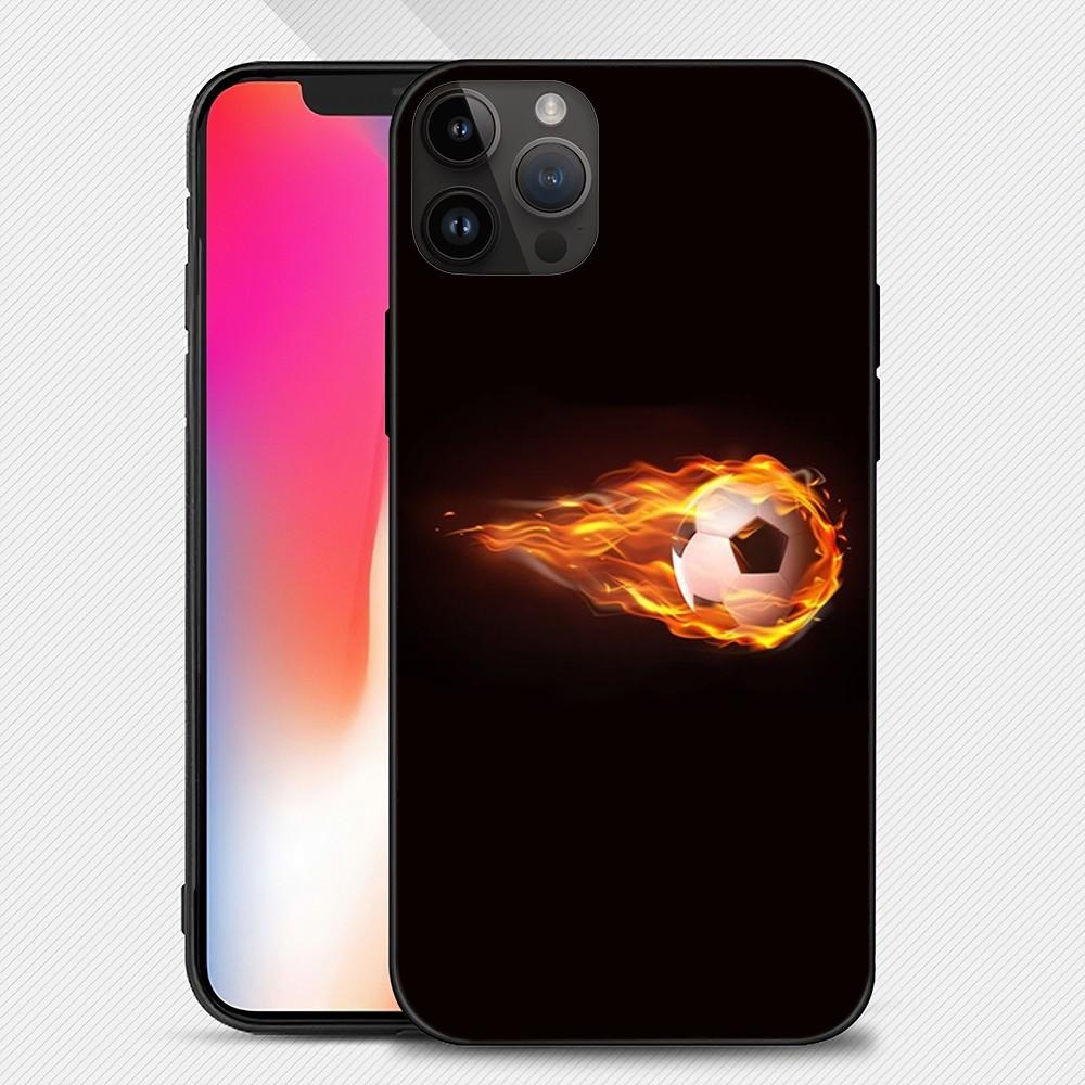 Fire Football Soccer Ball Phone Case Iphone15 14 13 12 11 Pro Max Mini X 7 8 Soft Case