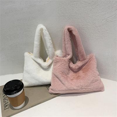 Women Girls Fluffy Shoulder Bag Solid Color Tote Bags Fashion Design New Trendy Handbag