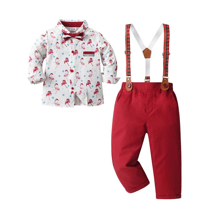 

Европейский и американский рождественский костюм для мальчиков, комплект из двух частей: Праздничный наряд для малыша Size 90 / 12-18 months / 0.25kg красный