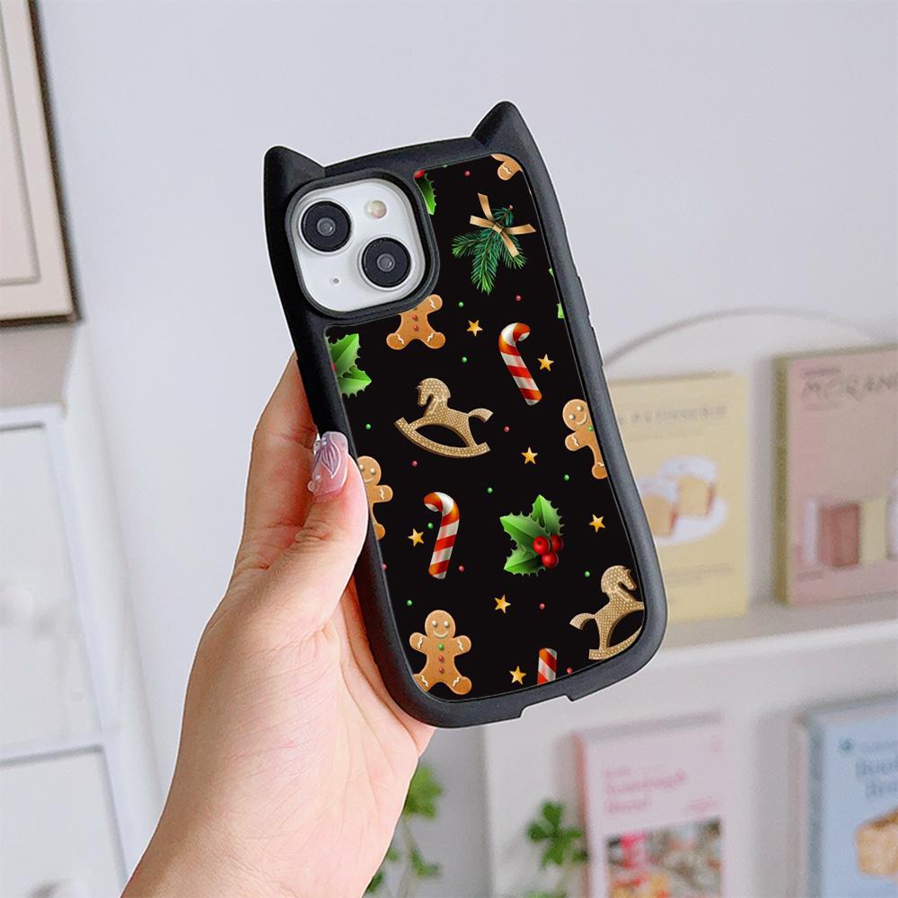 

Мягкий чехол для телефона с кошачьими ушками для iPhone 16 15 14 13 12 11 Pro Max Plus TPU Anti-Drop Прозрачная акриловая задняя крышка NY30 Merry Christmas Christmas tree art for iPhone 16 Pro Max