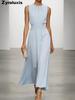 New Women's Sleeveless Round Neck Ruched Dress Elegant Simple Spring Summer Style