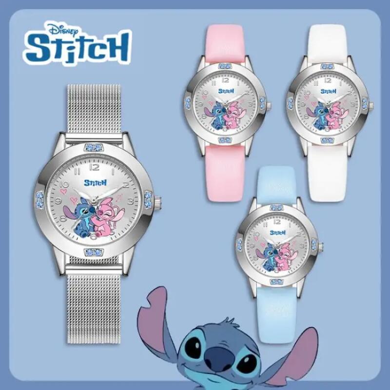 Disney Stitch Watches Cute Watches Various Styles Cartoon Diamond Decoration Leather Watches Gifts
