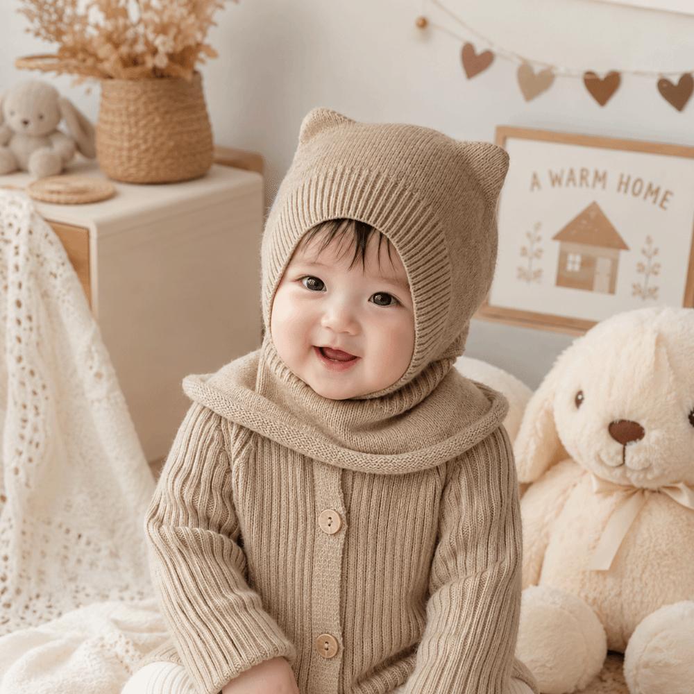 Ear Protection Baby Balaclava Hat Solid Color Knit Cap Scarf New Winter Toddler Hat Boy Girl