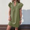Elegant Women Short Sleeve Summer Dress New Fashion Stand Collar Layered Ruffled Sleeve A-line Casual Dresses Solid Loose V Neck Party Short Dress 859