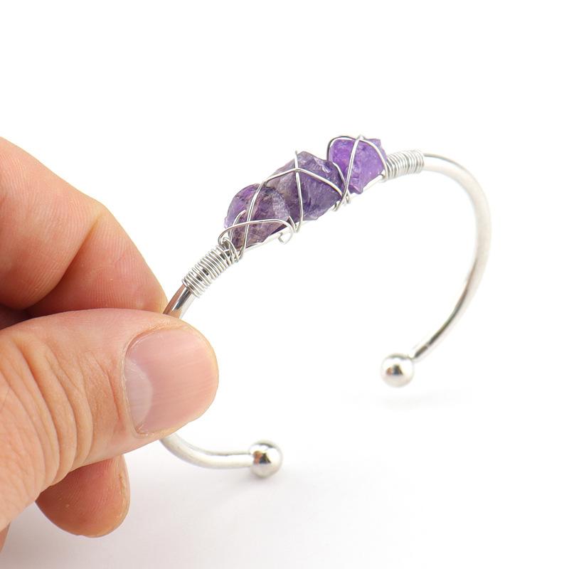 Hand-Wound Natural Amethyst Rough Stone Bracelet Bracelet, Adjustable B51