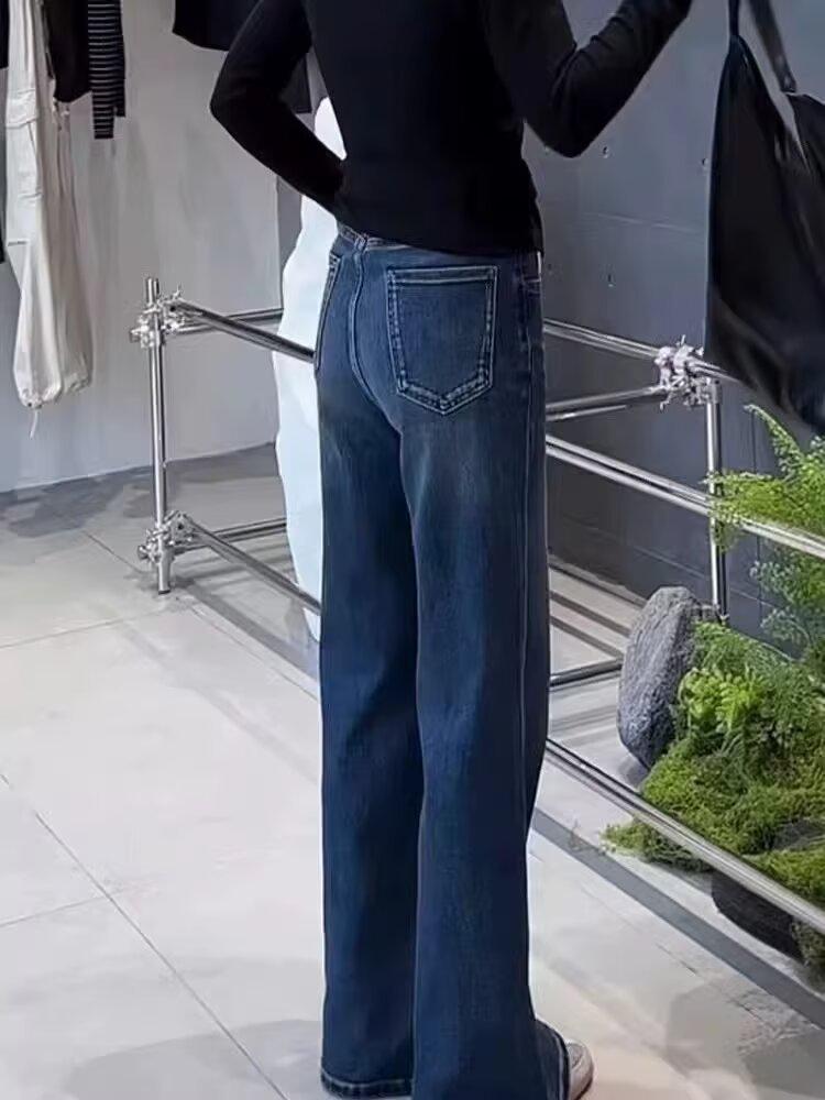 Women's High Waist Black Micro-Flared Jeans, Plus Size, Elastic, Slimming, Floor-Length – 2025 Autumn Collection.