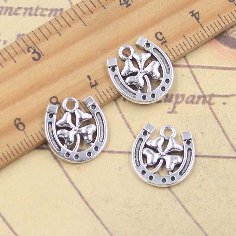 50Pcs 15*16Mm Antique Pendant Charms Horseshoe Lucky Clover Pendant Vintage Ornaments Diy Handmade Jewelry Accessories