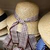 Summer Plaid Bow Straw Hat Vacation Warped Edge Straw Woven Seaside Beach Hat Sun Protection Shade Cool Hat