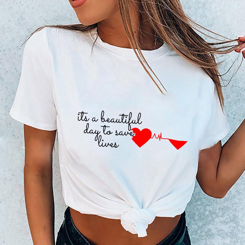 It Is A Beautiful Day To Save Lives Women Tshirt Summer Short Sleeve Fashion Print Lady T-Shirts Top Graphic Female Tee T-Shirt