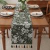 Soft Fabric Table Runner Floral Jacquard Runner, Flower Bird Leaf Vintage with Colorful Tassels for Home Farmhouse Wedding Party Decor Sturdy Stitched