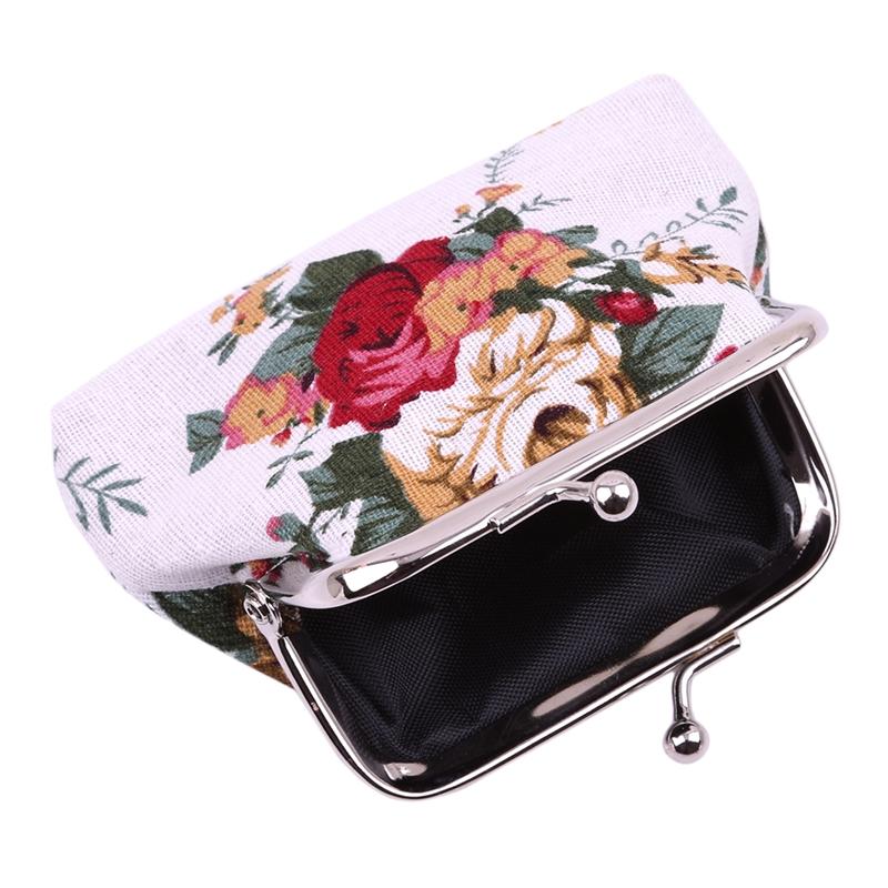 Women's Coin Purse Key Card Pocket Large Flower Pattern Buckle Retro Ladies Student Mini Purse Handbag Small Card Holder