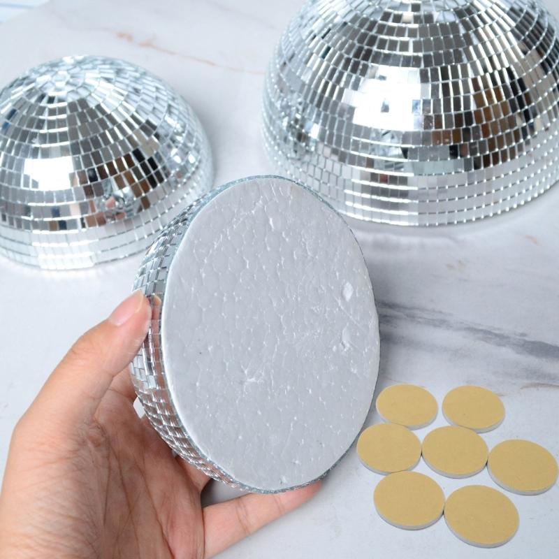 Set of 3 Disco Ball Half Sphere Wall Decoration Mirror Tile Party Backdrop Accent with Adhesive Pad for Room Styling