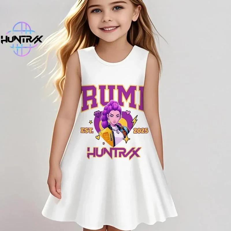 Kpop Demon Hunters Kids Dress Summer Girls Anime Cartoon Print Beach Dress Casual Sleepwear