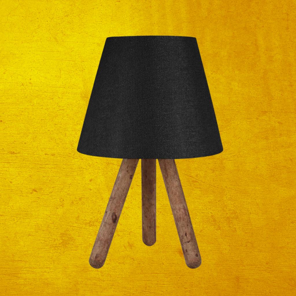 

Design Three Leg Wooden Lampshade Black Fabric