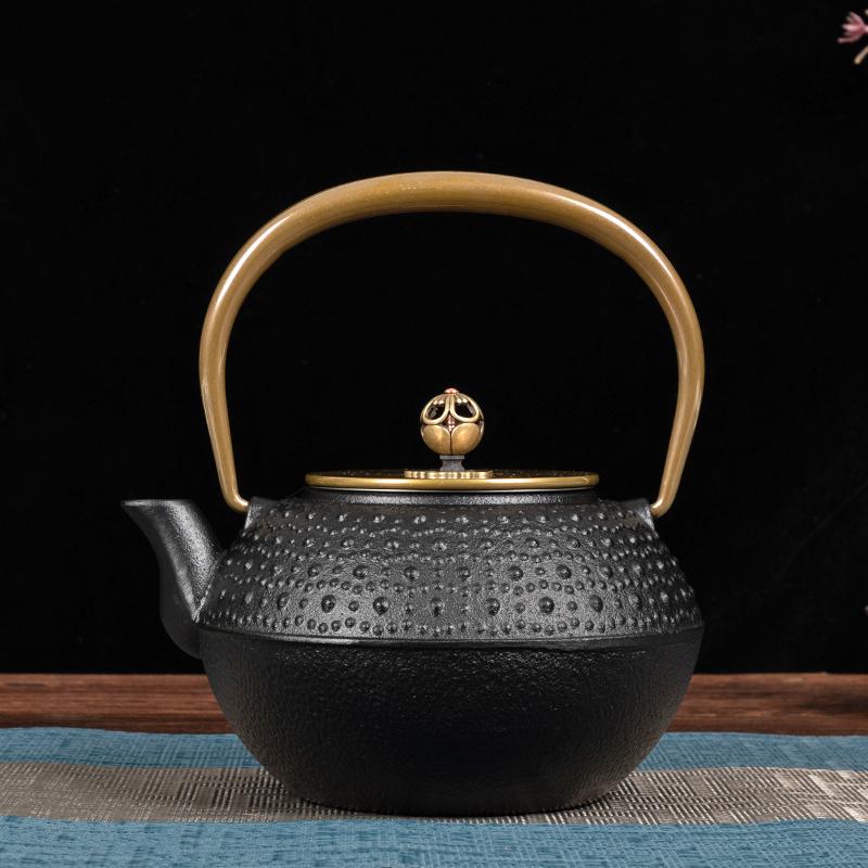Cast Iron Boiling Teapot for Tea Brewing, Traditional Heating Water Kettle, Charcoal Stove Compatible, Rustic Black