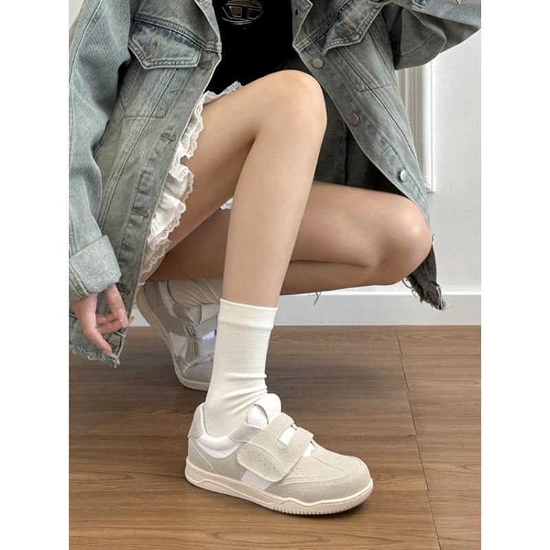 Sheepskin Version of Genuine Leather Retro Round Head Muffin Thick-soled Velcro Women's Casual Sports Shoes Versatile Little White Shoes