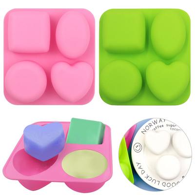 4 Cavities Creative Round Oval Heart Square Shape Silicone DIY Handmade Soap Mold Fondant Cake Decorating