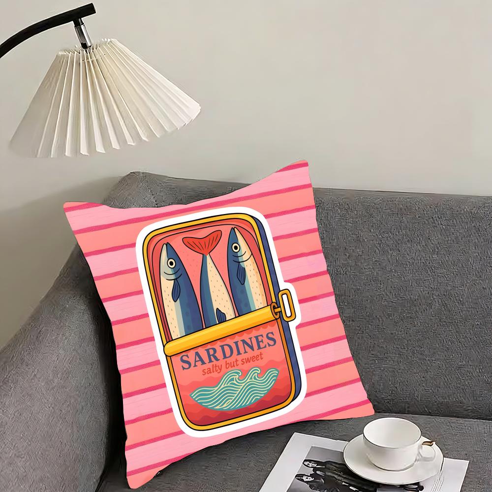 

Canned Sardines Fashion Cushion Cover Pillowcase Ultra Soft Skin Friendly Fabric Cloud Like Comfort Concealed Zipper 30x30cm