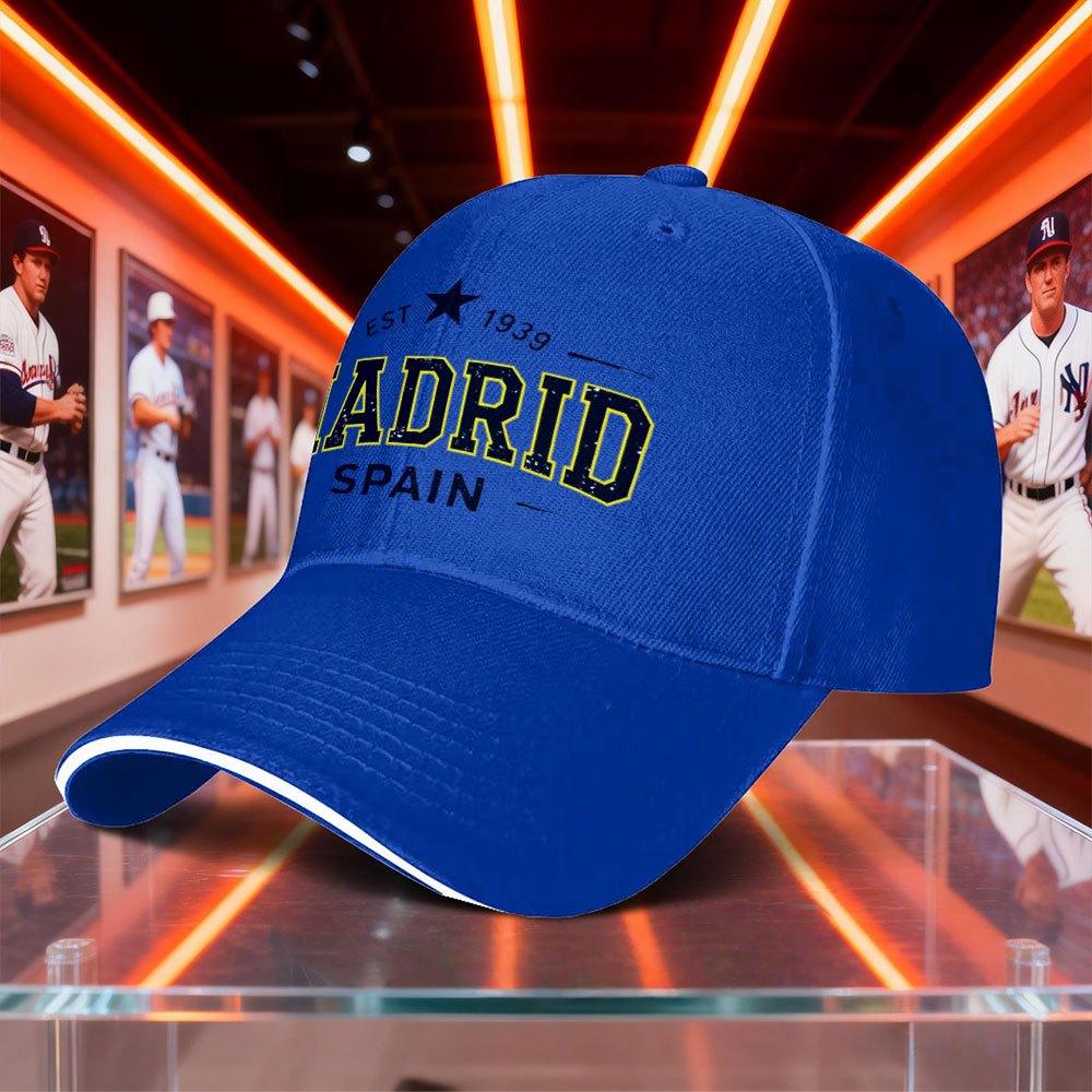 1pc Madrid Athletic Style Sandwich Cap Classic Black Design Adjustable Outdoor Sports Baseball Cap Unisex Casual Essential
