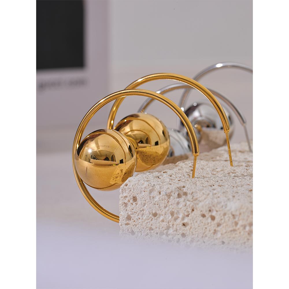 Yhpup Trendy Stainless Steel Round Ball Metal Huggie Earrings Gold Silver Color Temperament Personalized Versatile Jewelry
