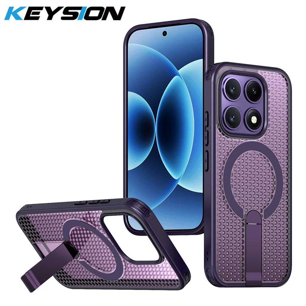 KEYSION Hollow Heat Dissipation Magnetic Case for MagSafe for Xiaomi 17 Cooling Hide Stand Shockproof Phone Cover for Xiaomi 17