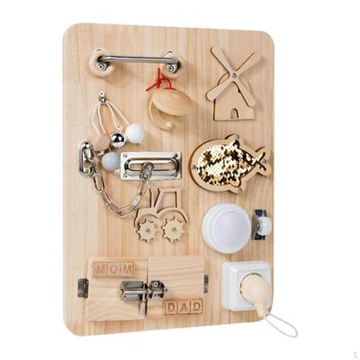 Kids Wood Busy Board Educational Learning Latches Preschool Travel Toy Sensory Activity