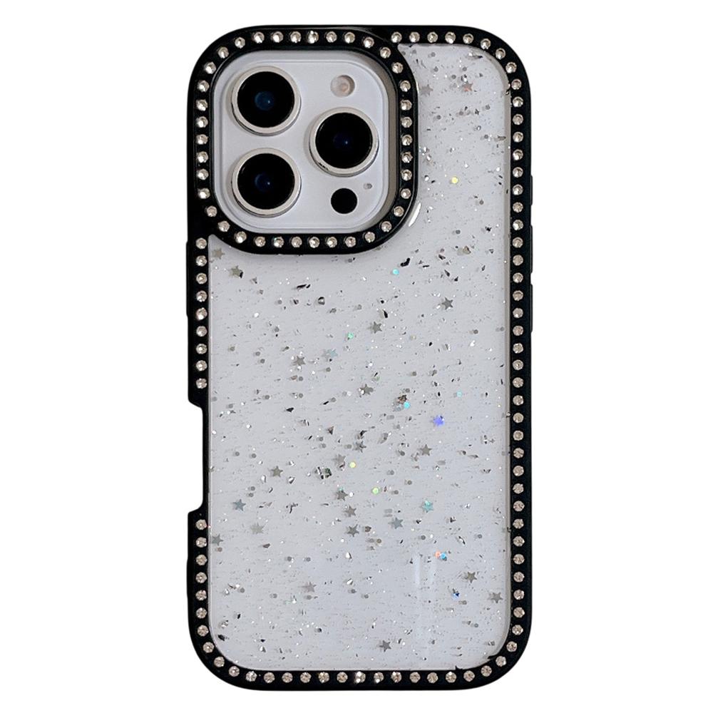 For iPhone 16 Pro Case Rhinestone Frame Star Glitter Epoxy Design TPU+PC Phone Cover