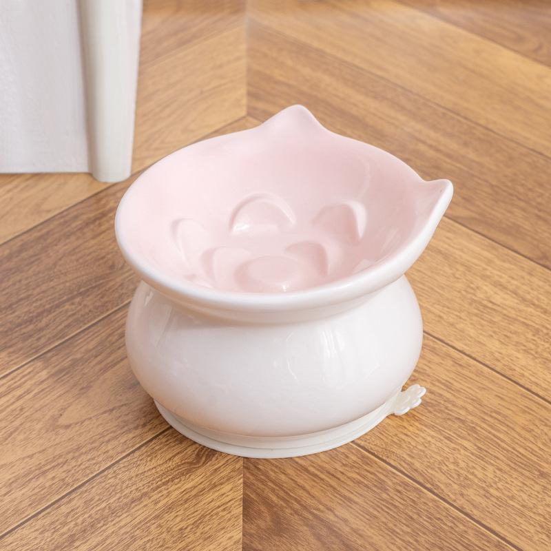 

Ceramic Tall Footed Slow Eating To Prevent Choking Pet Bowls, Anti Overturning Oblique Mouth, Neck Protection, Dog Cat Bowl, 1Pc