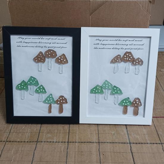 Handmade Sea Glass Wall Art Decor Decorative Sea Glass Mushroom Framed Artwork Gift for Women Mom Wife Best Friends