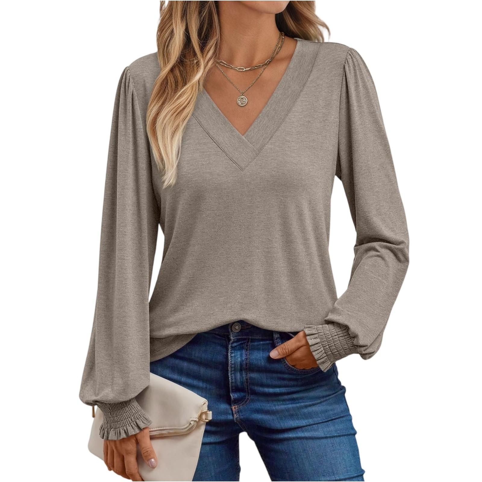 

Women s Fashionable Round-neck Long-sleeved Solid-color Pullover Casual Top XXL