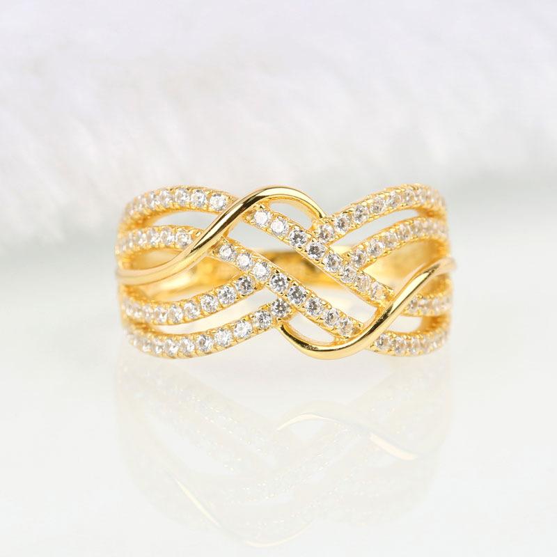Light Luxury Haute Couture Wavy Multi-Layer Lines, Diamond-Encrusted Ring Female Personality Niche Banquet, Exaggerated Hollow Ring