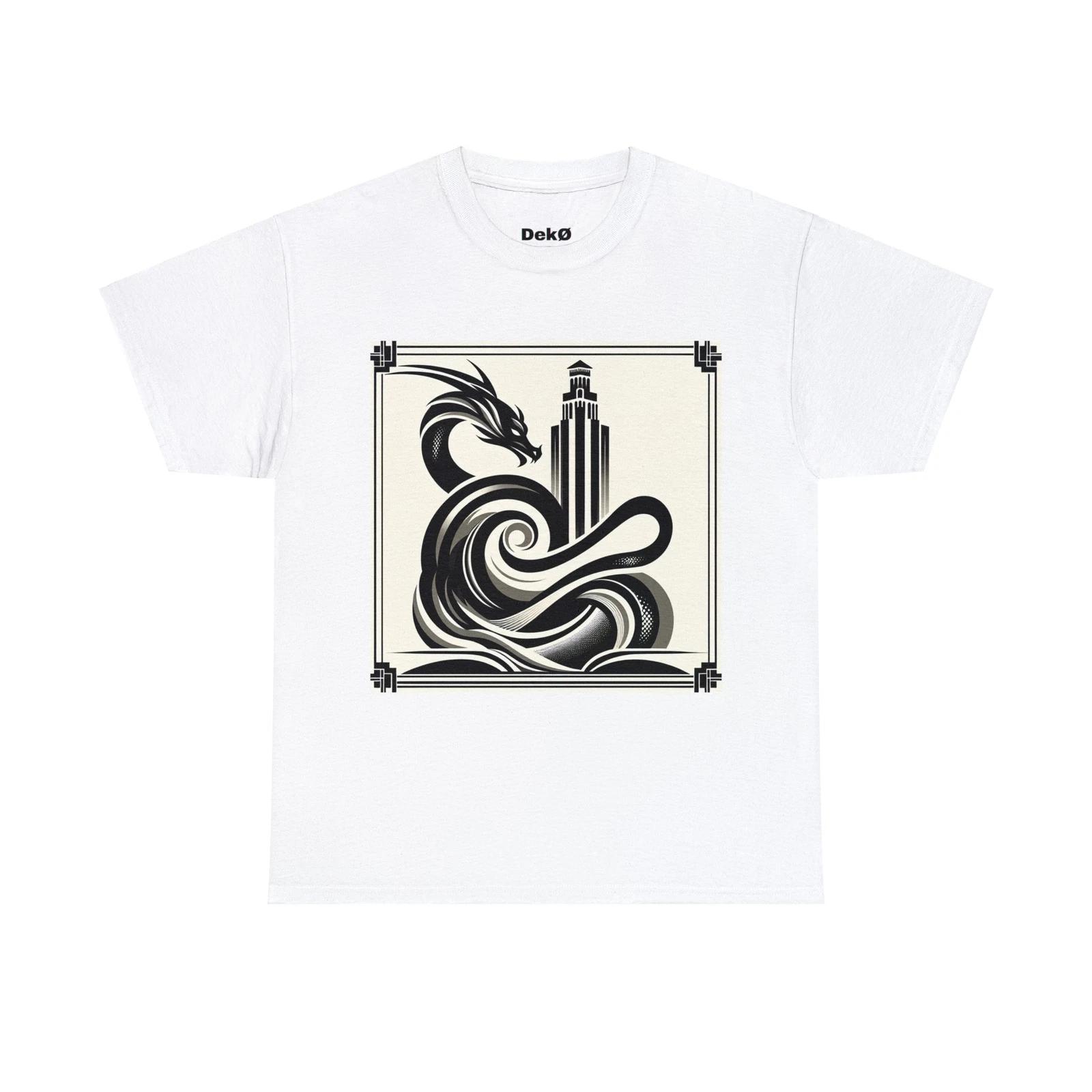 Unisex Adult T Shirt Designer Elegant Art Deco Black Dragon Tower Classy Bold 4XL