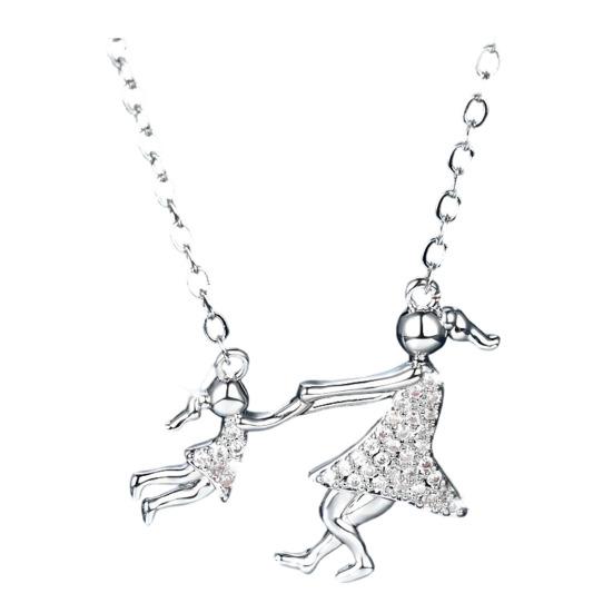 Mother Daughter Necklace for Mom Sparkling Rhinestone Girl Mom Pendant Necklace Mother s Day Gift from Daughter серебряный