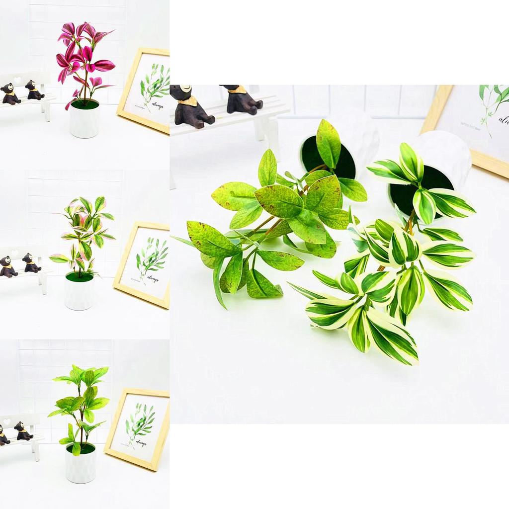 Simulated Multi Color Leaves Potted Artificial Fake Plant For Desktop Decoration And Photography Scenes
