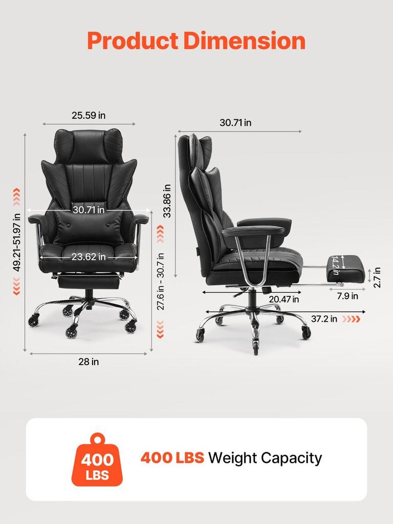 Executive Office Chair High Back Chair Footrest & Removable Armrests Black