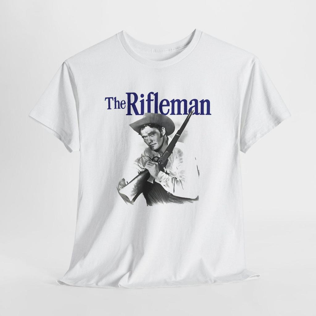The Rifleman Retro TV Series Grey White Tees T-Shirt Size S-5XL