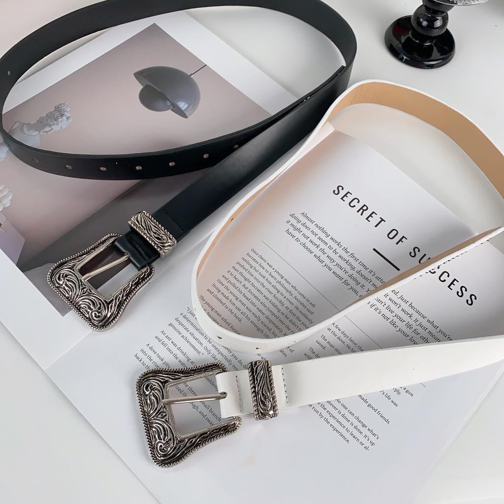 American retro leather belt totem old-fashioned pattern buckle belt niche subculture versatile clothing accessories