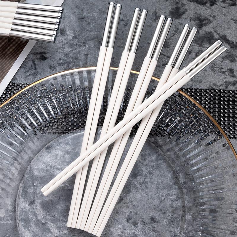 New White Chopsticks Set Reusable Chinese Japanese Korean Chopsticks 10 In Anti-Slip Fiberglass Chop Sticks Utensils