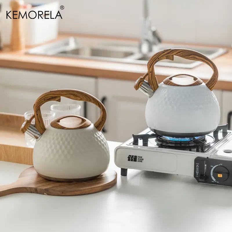 KEMORELA 3L Stainless Steel Boiling Kettle with Hammer Pattern Whistle Heat-Resistant Handle for Gas And Induction Cookers