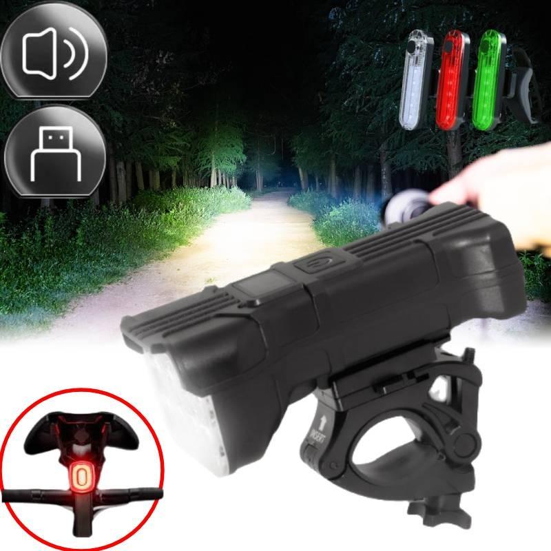 Mountain Lights Bike Usb Rechargeable Bicycle Torch Front Rear Lamp Led Set