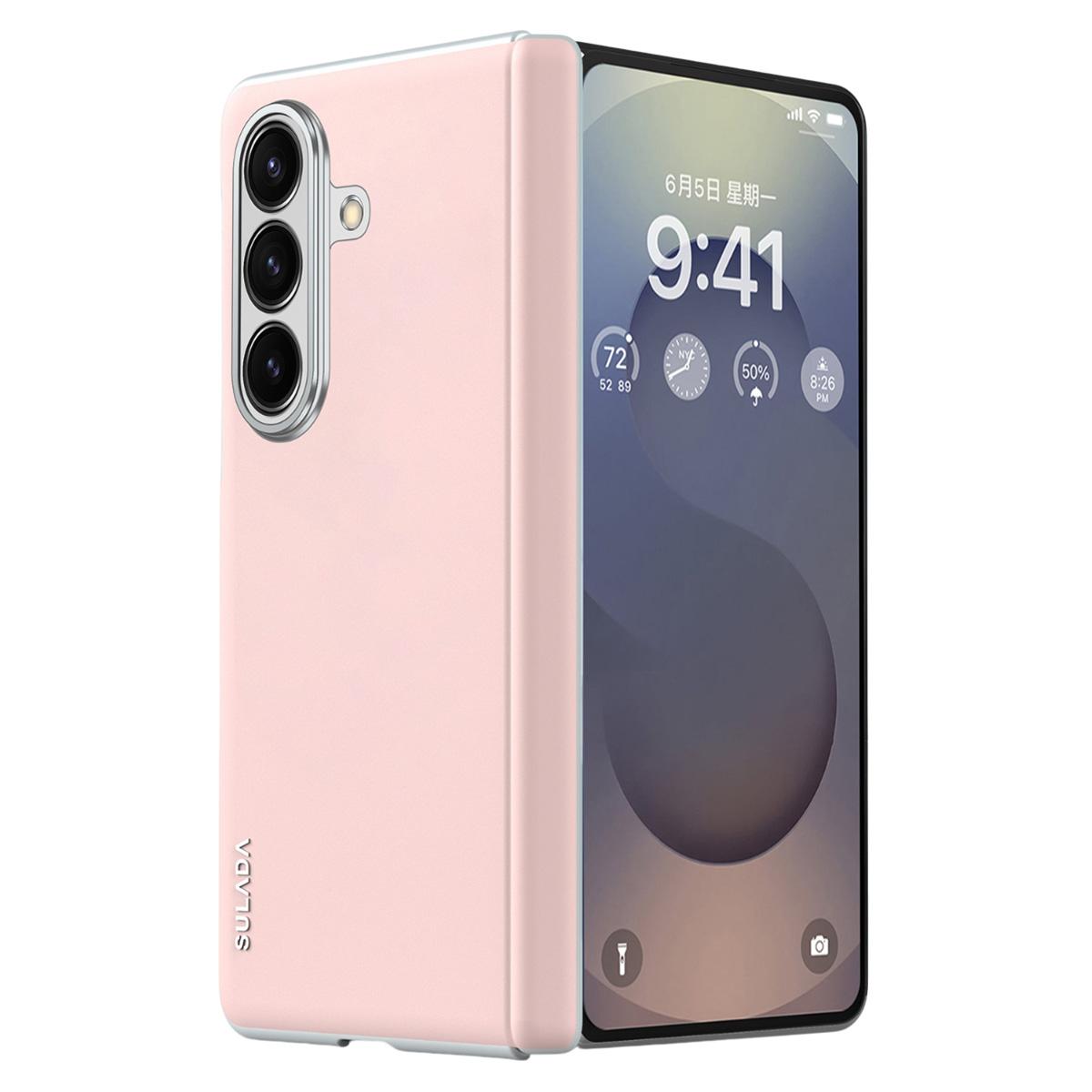 

SULADA Чехол для Samsung Galaxy Z Fold7 5G Кожаная задняя крышка Совместим с MagSafe Защита шарнира Pink