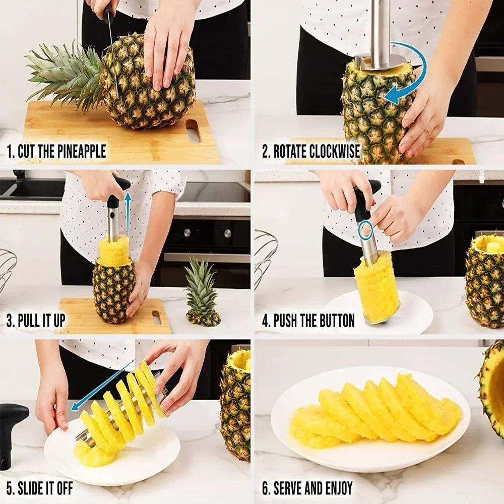 1PC Abacaxi Faca Cortador Descascador de Frutas de Aço Inoxidável Coberto com Facas de Corte com Lâminas Afiadas para Uso Doméstico e na Cozinha